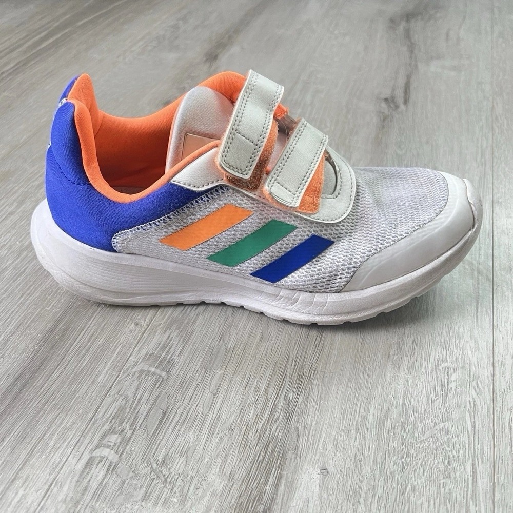 Adidas Kids Running Shoes White Orange Blue Hook Loop HQ1268 Size 4 Athletic